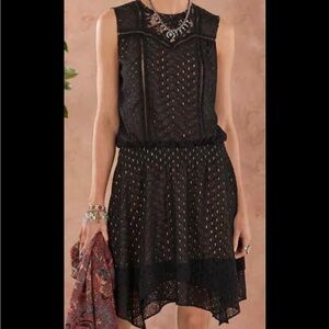 SUNDANCE CATALOG On The Sea Lace Dress Black Eyelet Size Small Drop Waist